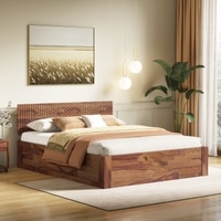 Kuba Solid Wood King Size Bed With Box Storage (Teak Finish)