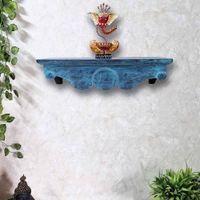 Alberto Teal Colour Solid Wood Handcarved Floating Wall Shelf in Bow Design