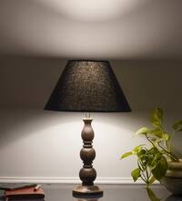 Saki Honey Finish Wood Table Lamp with Cotton Shade
