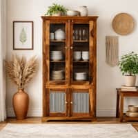 Akira Sheesham Wood Book Case Cum Crockery Unit  In Honey Oak  Finish