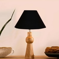 Devansh Black Cotton Table Lamp With  Wood Natural Base (10X18 Inches)-28