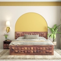 Brilliant Solid Wood Queen  Size Bed With Box Storage (Teak Finish)