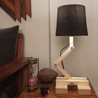 Flex Beige Wooden Table Lamp with Black Fabric Lampshade