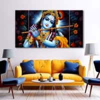 The Castle Decor Krishna Ji Wall Painting Wooden Framed 27x48 Inch (Style 23)