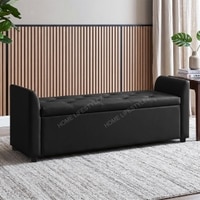 Sibol Leatherette  2 Seater Ottoman Bench with Storage  in Black Color