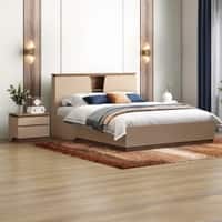 Sydney Engineered Wood King Hydraulic Storage Bed with 1 Bedside Table – Beige Glossy Finish