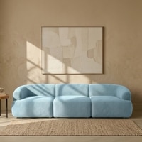 Zenliving Wood 3 Seater With Upholstery Non Storage Sofa In Blue Colour