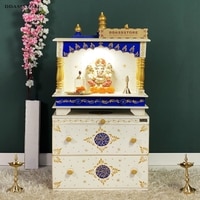 D'Dass Multi Color Mdf and Sheesham Wooden Temple With Cabinet For Pooja