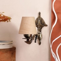 Devansh Metal Electric Wall Light in Antique Gold Colour with Beige Shade Count of 1 Light