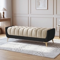 Hoslo Velvet 2 Seater Ottoman Bench in Black  & Cream Color