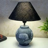 Grey Stone Finish Handpainted And Hancarved Distress Wooden Table Lamp