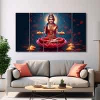 The Castle Decor Goddess Laxmi Wall Painting Wooden Framed 27x48 Inch (Style 7)
