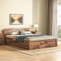 Lucy Queen Size Box Storage Bed Queen Size In Teak Finish