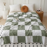 Iris White & Green Checkered Cotton Double Bed Dohar Reversible 2 Layer Size 240 X 220 Cms