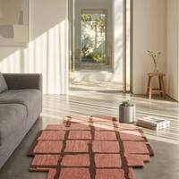 Handmade Wool Shaped Rug Modern Geometric Pink Brown 5 x 8 Feet Carpet