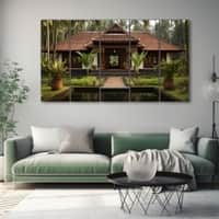 The Castle Decor Kerala House Wall Painting Wooden Framed 27x48 Inch