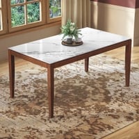 Emry Rectangular Statuario Ceramic 6 Seater Dining Table In Honey Finish