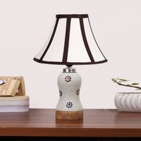 Devansh Multi Cotton Shade Lamp With Wood & Mosaic Glass Base For Decoration/Office/Home/Gifting/Study For Decoration/Office/Home/Gifting/Study