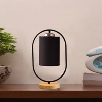 Devansh Black Cotton Drum Wooden & Iron Table Lamp -17 Inch Height  -B
