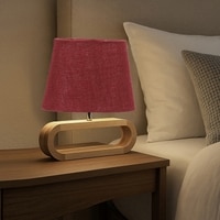 Devansh Maroon Jute Table Lamp With Wood Natural Base -13