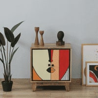 Desso Mango Wood Hand Painted Multicolour 2 Door Small Cabinet In Natural Finish