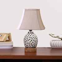 Devansh Off-White Cotton Rectangular Shade Lamp With Wood & Mosaic Glass Base For Decoration/Office/Home/Gifting/Study For Decoration/Office/Home/Gifting/Study