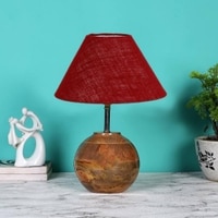 Maroon Jute with Natural Wood Table Lamp