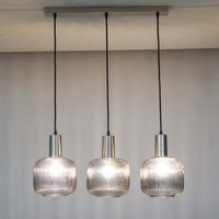 DEMARIUS Linear Cluster Hanging Pendant Light In Blue Glass And Chrome Finish Metal