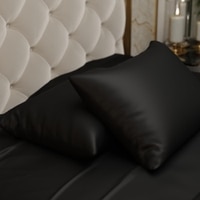 Stoa Paris Satin Pillow Covers,  Premium Plain Pillow Cover Set of 2, 68L x 45W cms - Midnight Black