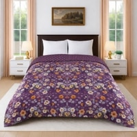 Tara Purple Floral Cotton Comforter Double Bed Reversible 350 Gsm Size 240 X 220 Cms