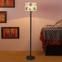 Korbin Multicolour Fabric Shade Floor Lamp with Black Iron Base