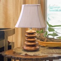 Devansh Off-White Rectangular Cotton Table Lamp With Wood Pebble Lamp (12X8X16.5) Inches