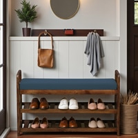 Lundeborg Solid Wood Shoe Rack with Seating in Walnut Brown finish