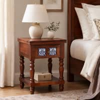 Nilaya Sheesham Wood Bedside Table in Honey Oak Finish with Drawer