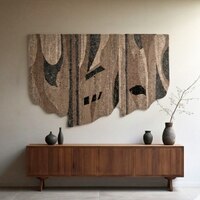 Abstract Organic Handmade Natural Wool Wall Art Brown Taupe 6 x 4 Feet