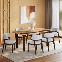 Dune Solid Oak Wood Dining Table With 6 Dune Solid Wood Dining Chairs in White Boucle
