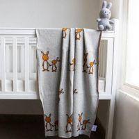 Mumma and Baby Bunny Design AC Blanket for Baby Girls / Baby Boys / New Born to 36 Month for use in All Season Light Grey Melange & Bright Orange Color (80 x 100 cm) (32" x 40" Inches)