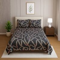 Dark Grey Abstract 210 TC Mix Cotton Flat Single Bed Size Bedsheet With 2 Pillow Cover From Threads