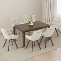 Atlas Solid Wood 6 Seater Compact Dining Table With 6 Bren Swivel Dining Chairs (Finish : Danish Walnut, Chair Colour : Ivory)