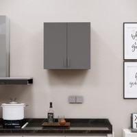 2 Doors Modular Wall Mounted Kitchen Cabinet With Adjustable Shelf In Slate Grey Finish
