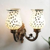 Riley Antique Metal Double Wall Mounted Lamp with Multicolor Mosaic Glass