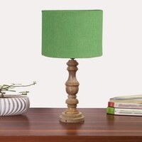 Devansh Green Jute  Table Lamp With  Wood Natural Base (7X17.5 Inches)-17