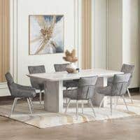 Nova Faux Marble 6 Seater Dining Table With Set Of 6 Megan Swivel Dining Chairs