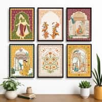 The Castle Decor Madhubani Pichwai Wall Art Set of 6 Design 1 10x13 Inch