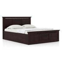 Fidora Solid Wood Queen Size Hydraulic Storge Bed In Mahogany Finish