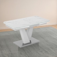 Caribu 4 To 6 Extendable Dining Table In White Marble Color With High Gloss Finish