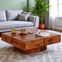 Montreal Sheesham Wood Contemporary Square Coffee Table In Pine Finish