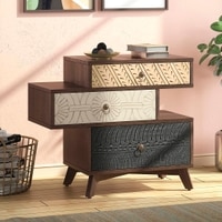 Zenga Solid Wood Side Table in Antique Walnut Finish