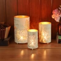 White Maple Votive Set Of 3 In White And Gold Colour