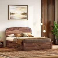 Nimbus Solid Wood King Size Bed With Box Storage (Teak Finish)
